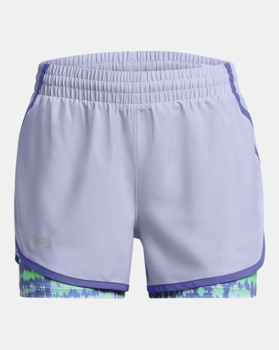 Girls' UA Fly-By 2-in-1 Shorts in Purple image number 0